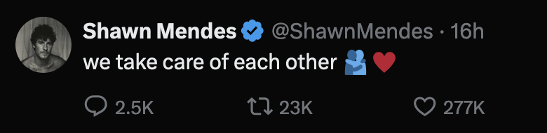 X post from Shawn Mendes